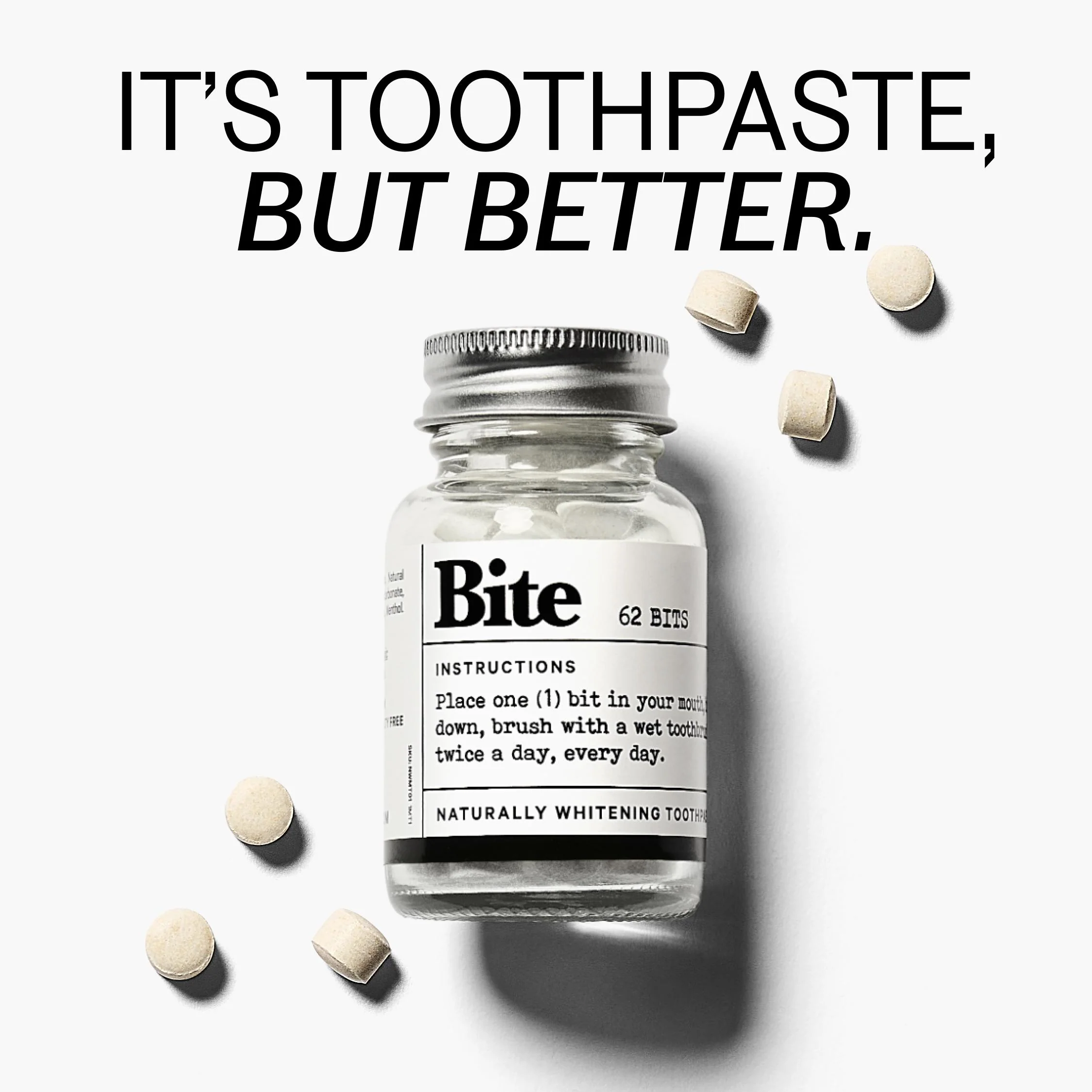 Bite Toothpaste Bits ā Natural, Remineralizing, Whitening Toothpaste Tablets with Nano-Hydroxyapatite and Xylitol - As Seen On Shark Tank