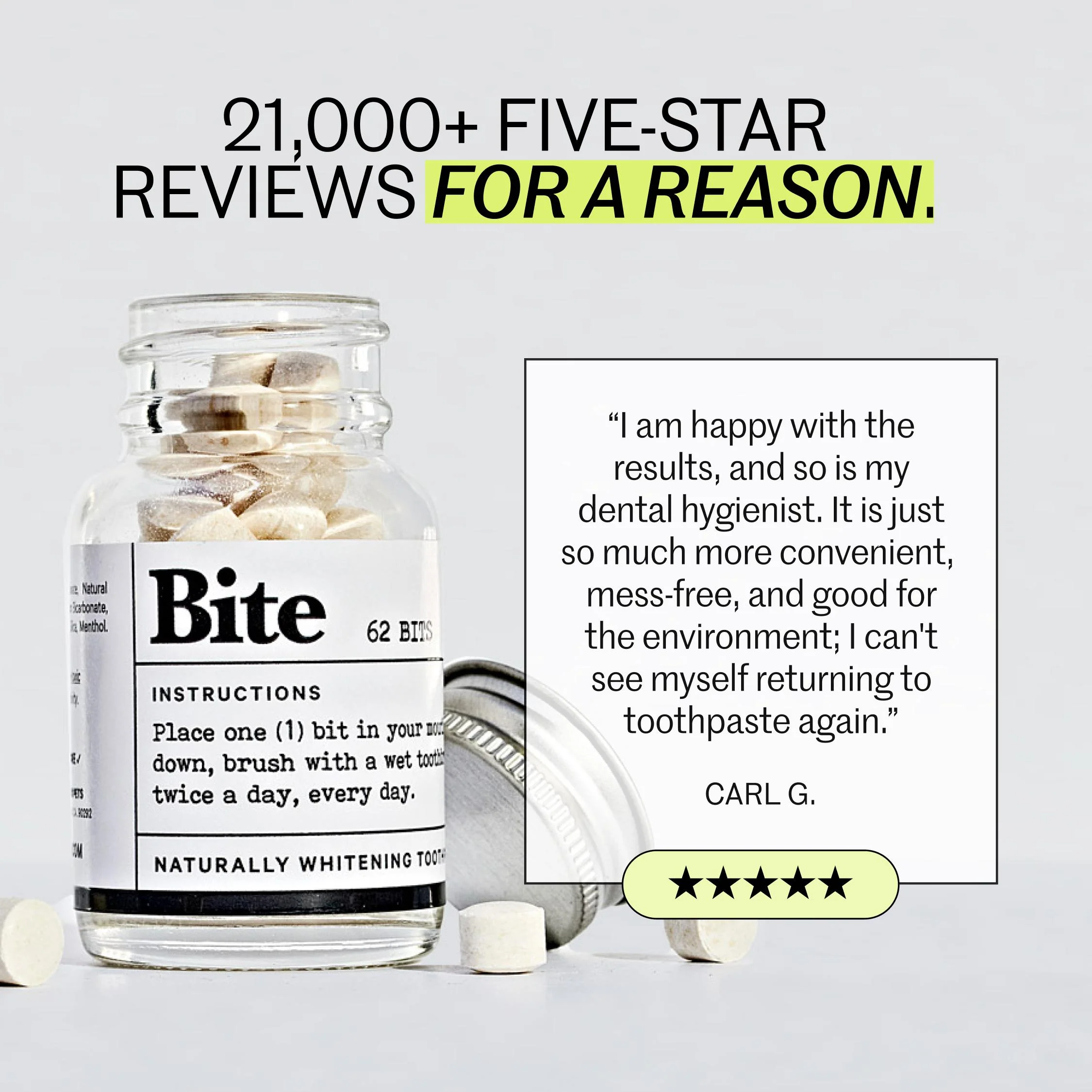 Bite Toothpaste Bits ā Natural, Remineralizing, Whitening Toothpaste Tablets with Nano-Hydroxyapatite and Xylitol - As Seen On Shark Tank - Image 10