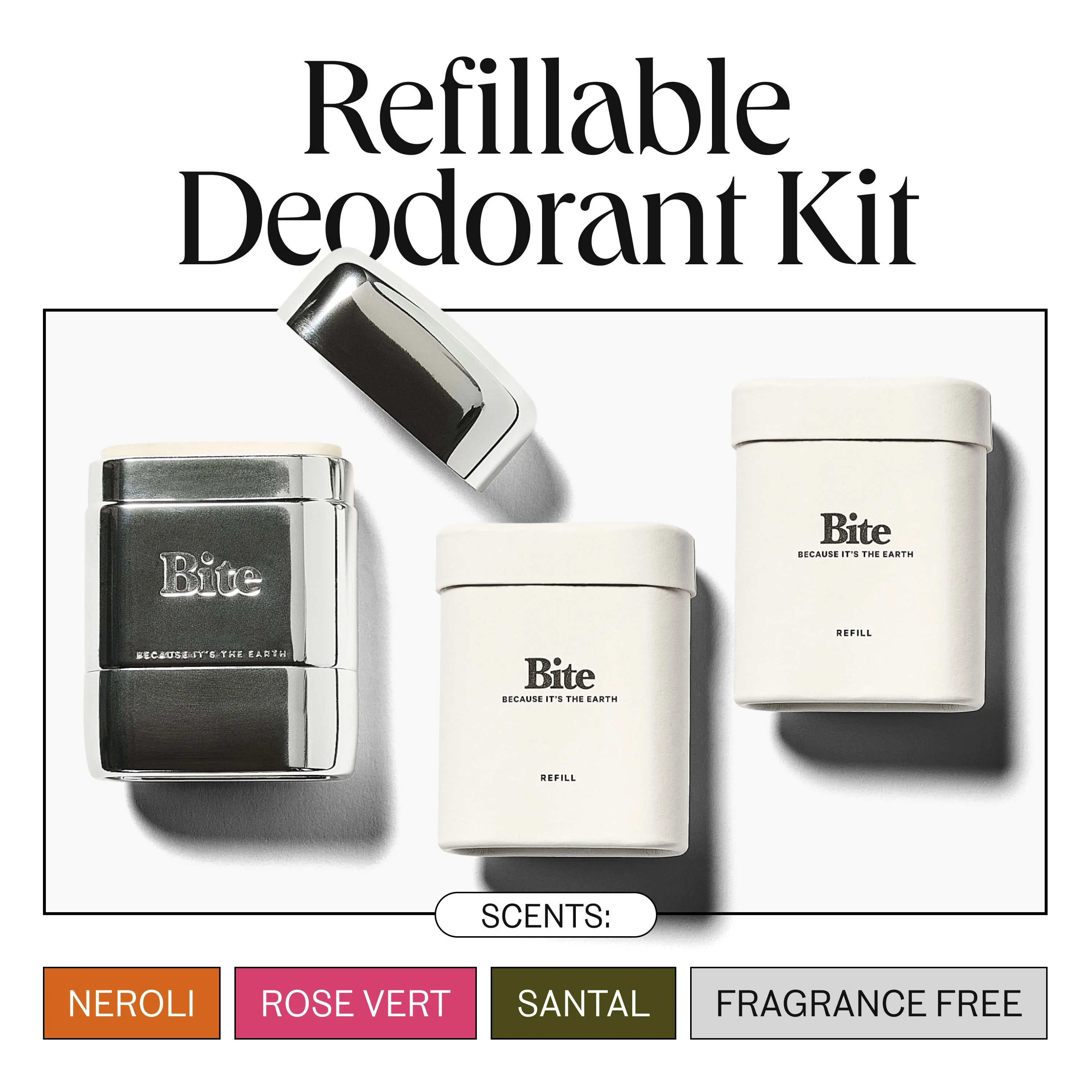 Refillable Natural Deodorant by Bite - Clinically Proven Odor Control, Long-Lasting, Aluminum-Free