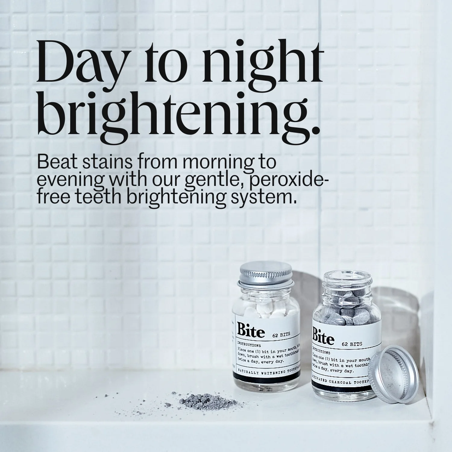 The Day to Night Teeth Brightening Kit - Whiter Teeth in 3 Days with Bite Toothpaste Bits in Mint and Mint Charcoal, Comes with Free Bamboo Toothbrush - Image 4